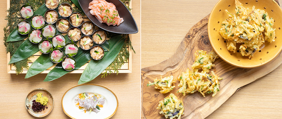 お刺身、天ぷら、海鮮珍味などの写真